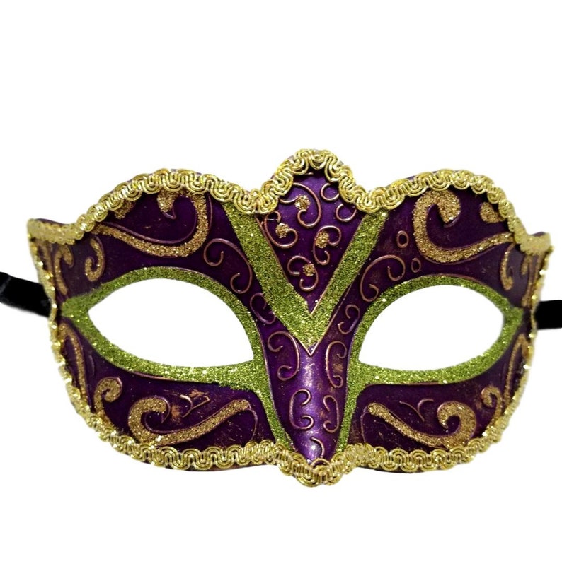 Small Venetian Style Mask with Ribbon Ties and Glitter detailing Child Teen Size