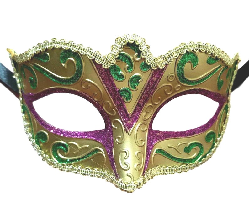 Small Venetian Style Mask with Ribbon Ties and Glitter detailing Child Teen Size