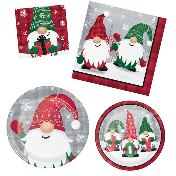 Holiday Gnomes Christmas Party Tableware Napkins Plates