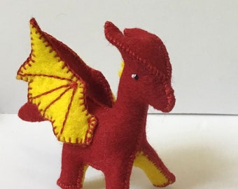 small red and yellow felt dragon