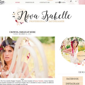 May include: A woman wearing a red and green floral crown and a red ribbon around her neck, sitting in a white wicker chair. The background is a blurred image of a field with green grass and trees. The text "WELCOME" is written in a gold circle on the right side of the image.