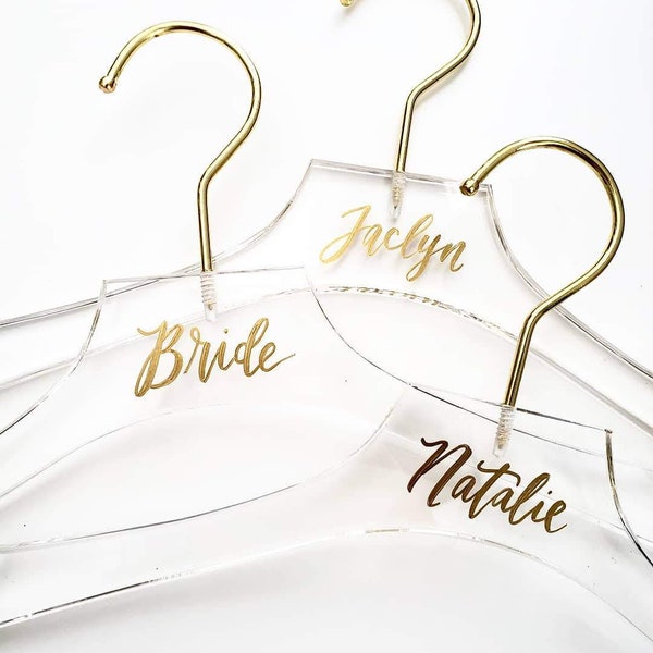 Acrylic Bridesmaid Hanger, Clear Acrylic Bride Hanger for wedding gown, Personalized Bridesmaid Dress Hanger, Lucite Hanger - One