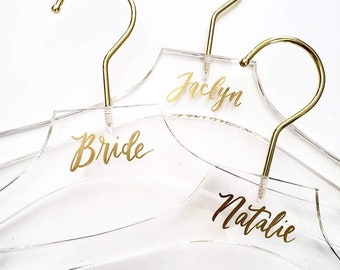 Acrylic Bridesmaid Hanger, Clear Acrylic Bride Hanger for wedding gown, Personalized Bridesmaid Dress Hanger, Lucite Hanger - One