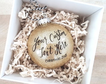 Large 4" Custom Calligraphy Ornament, Personalized Chrismas Ornament Gift, Gold Glitter Ornament Gift - One (Gold, plastic, 4 inch)