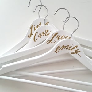 Bridesmaid Hanger, Personalized Hanger with Calligraphy, Wedding Hanger, Bride Hanger, White Wood Hanger, White Hanger, Bridesmaid Gift