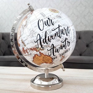 Custom Calligraphy Globe, Custom Globe, Personalized Globe, World Globe, Wedding Guestbook Globe, Adventure Awaits