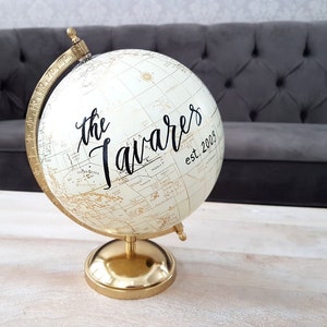 8 Gold Wedding Guestbook Globe, Wedding Globe, Personalized Calligraphy Globe, Gold Globe Guest book alternative, Destination Wedding Decor image 1