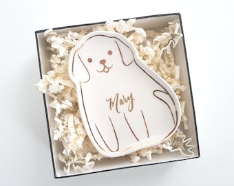 Personalized Dog Ring Dish: Gold Ceramic Dog Jewelry Plate