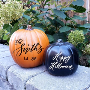 Personalized Pumpkin Decor, Custom Calligraphy Pumpkin, Black Orange Pumpkin, Established pumpkin,  Fall Decor, Halloween Pumpkin  - One