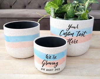 We're Growing Planter Pregnancy Announcement,  Rainbow Ceramic Pot Personalized Gift Grandparents, Plant Lover Gift, Spring Pastel Decor