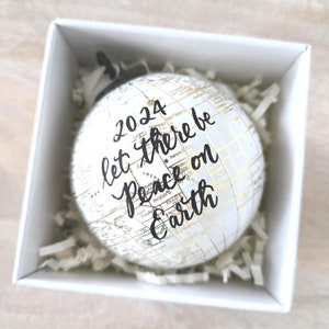 Personalized World Globe 2025 Christmas Ornament: Hand Lettered Peace on Earth