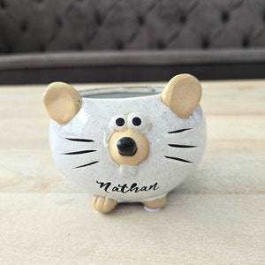Personalized Ceramic Mouse Planter: Succulent & Herb Pot
