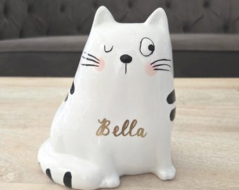 Personalized White Cat Money Bank: Ceramic Nursery Decor