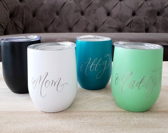 Personalized Insulated Wine Tumbler Gift for Mom, Mother's Day Gift, Engraved Mom Wine Tumbler Cup, Custom Bridesmaid Gift, Quarantine Gift
