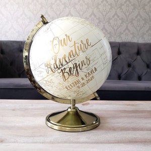 10" Guest Book Alternative Globe: Our Adventure Begins Gold Calligraphy