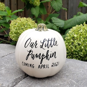 Personalized Pumpkin Pregnancy Announcement: White Our Little Pumpkin Sign