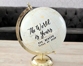 8" Graduation Guestbook Globe Alternative, Class of 2024 Graduation Gift, Gold and Cream World Globe, Signature Graduation Party Idea