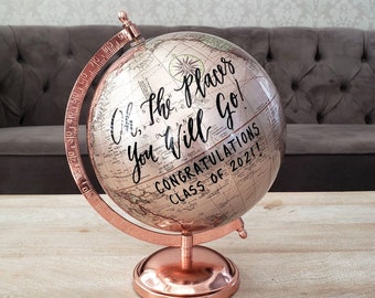 8" Graduation Globe Gift: Rose Gold Guest Book Alternative, Class of 2026