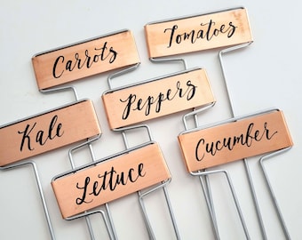 Copper Garden Markers Personalized, Custom Plant Stakes Hand Lettered, Metal Herb or Vegetable Tags for Mother's Day Gift, Outdoor Decor