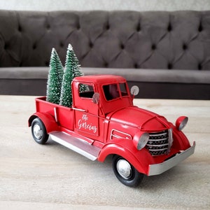 Red Truck Holiday Mantel Decor, Personalized Christmas Decor, Old Fashioned Truck Car, Established Gift, Custom Christmas Decor, Home Gifts image 1