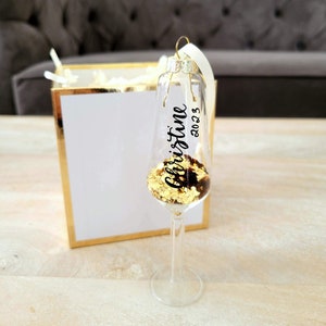 Personalized Champagne Glass Christmas Ornament: Gold Sequins, Celebration Gift
