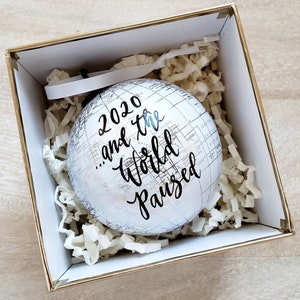 Quarantine 2020 Christmas Ornament, Personalized Gift World Globe Bauble, Global Pandemic Ornament, Stay Home, Holiday Tree Decoration image 2