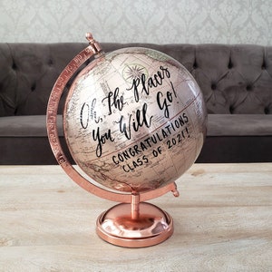 8&quot; Graduation Globe Gift for Class of 2025, Rose Gold Guest Book Alternative, Custom Calligraphy Globe, Personalized World Globe for Wedding