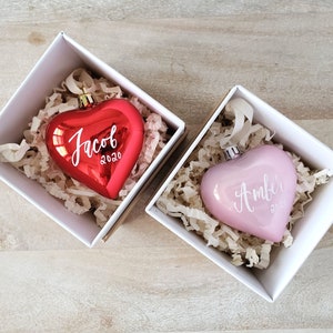 Personalized Heart Christmas Ornament: Memorial Gift, Red or Pink