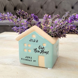 House Planter for Housewarming Gift, My First or Our New Home Present, Personalized Succulent Planter Small Vase, House Decor, Realtor Gift image 1