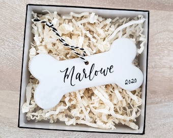 Personalized Ceramic Dog Ornament: Hand-Lettered Bone Gift