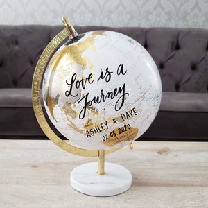 Gold & White Globe Guest Book with Marble Base, Wedding Guestbook Alternative, Personalized Globe, Signing Globe, Office Decor for Her