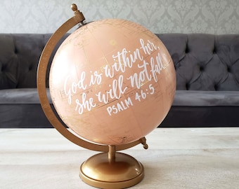 Custom Calligraphy Globe Guest Book, Class of 2023 Graduation Gift for Her, Bible Verse Nursery Decor, God is within her, Blush Pink Globe