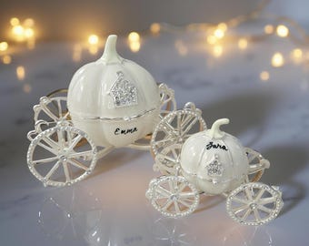 Personalized Pumpkin Carriage Jewelry Box: Rhinestone Princess Trinket Holder
