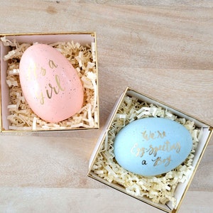 Easter Egg Gender Reveal Pregnancy Announcement, It's a Boy or It's a Girl, Pink or Blue Egg, Grandparents To Be Gift, Hand Lettered