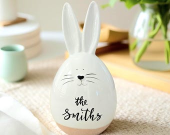 Personalized Ceramic Easter Bunny Decor: Whimsical Spring Rabbit Statuette