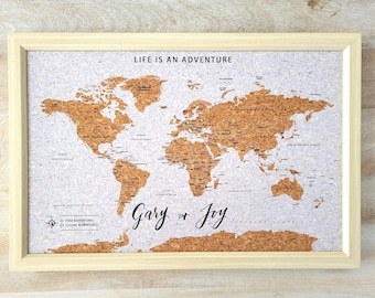 Personalized Push Pin World Map: Travel Tracker Cork Board, 14"x21"
