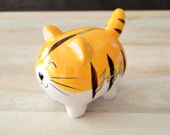 Personalized Ceramic Kitten Piggy Bank: Orange Striped Cat Lover Gift