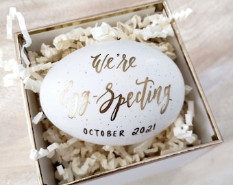 Easter Egg Pregnancy Announcement, We're Expecting Sign, Baby Reveal Gift to Husband or Grandparents, Hatched Spring Baby, Hand Lettered