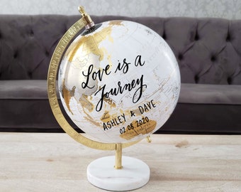 Gold & White Globe Guest Book with Marble Base, Wedding Guestbook Alternative, Personalized Globe, Signing Globe, Office Decor for Her