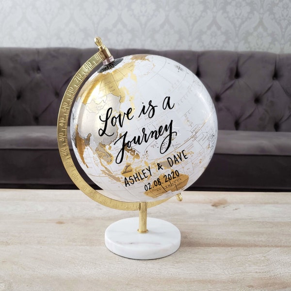 Gold & White Globe Guest Book with Marble Base, Wedding Guestbook Alternative, Personalized Globe, Signing Globe, Office Decor for Her