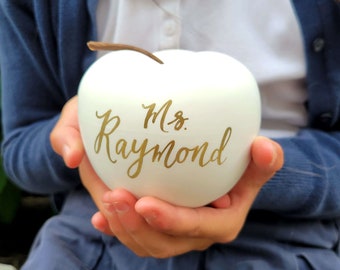 Apple Teacher Gift for Christmas,  Name Tag Desk Paper Weight, Hand Lettered Personalized Gift for Mentor, Fall Decor