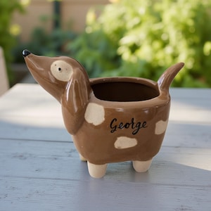 Ceramic Dachshund Succulent Planter: Personalized Brown Hot Dog Lover Gift