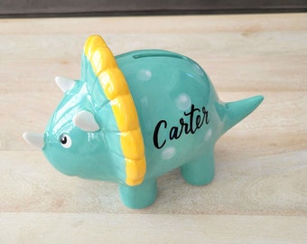 Personalized Boy Piggy Bank Gift, Dinosaur Coin Bank, Ceramic Money Bank, Gift for Boy Room Decor, Dino Money Box Birthday Gift