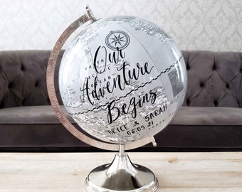 12" Large Silver Guestbook Globe: Gray Wedding Decor, Our Adventure Begins