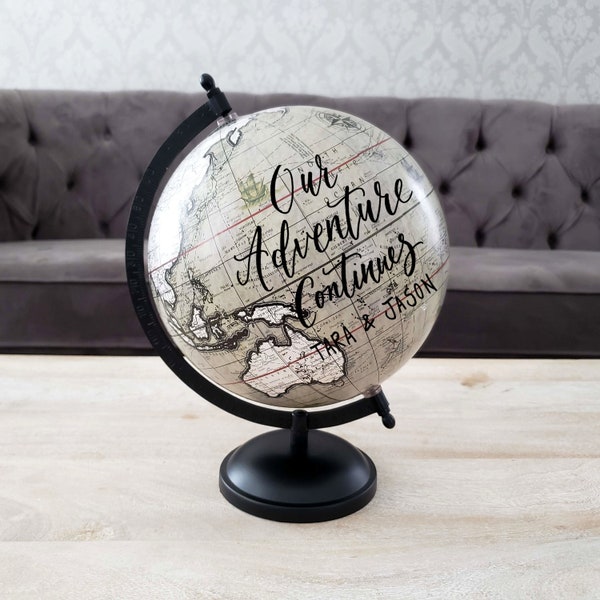 Globe Guest Book Alternative, Grey Blue Wedding Globe, Signing World Globe Office Decor, Hand Lettered Quote Globe, Travel Office Decor