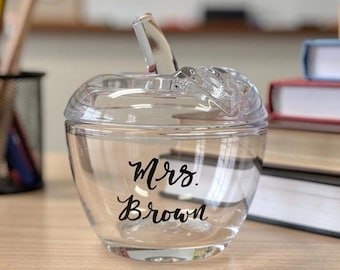 Personalisiertes Apfelglas aus Glas, Geschenk für Lehrer, Briefbeschwerer mit Namensschild