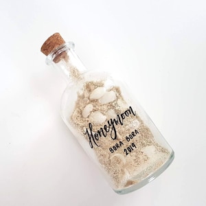 Large HONEYMOON SAND JAR, Sand memory bottle, Vacation Sand Jar, Personalized Sand Bottle, Glass One, Large image 1