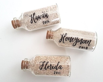 Personalized Honeymoon Sand Jar: Hand-Lettered Travel Keepsake