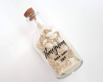 Large HONEYMOON SAND JAR, Sand memory bottle, Vacation Sand Jar, Personalized Sand Bottle, Glass - One, Large