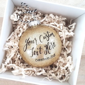 Large 4" Custom Calligraphy Ornament, Personalized Chrismas Ornament Gift, Gold Glitter Ornament Gift - One (Gold, plastic, 4 inch)